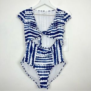 NWT Athleta Wave Break Tie One Piece Blue White Size Small